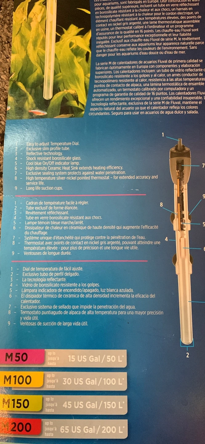 Fluval M50 Submersible Aquarium Heater 50W 15 US Gal / 50 L - photo 3