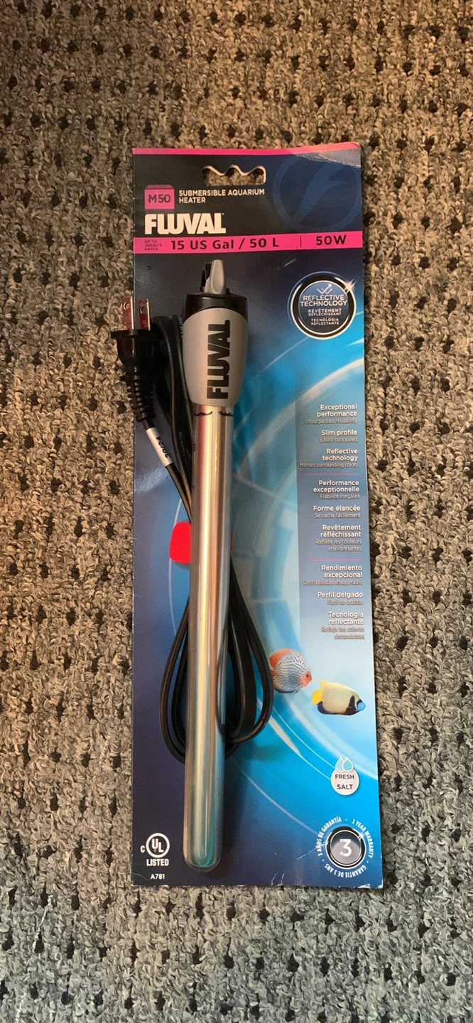 Fluval M50 Submersible Aquarium Heater 50W 15 US Gal / 50 L