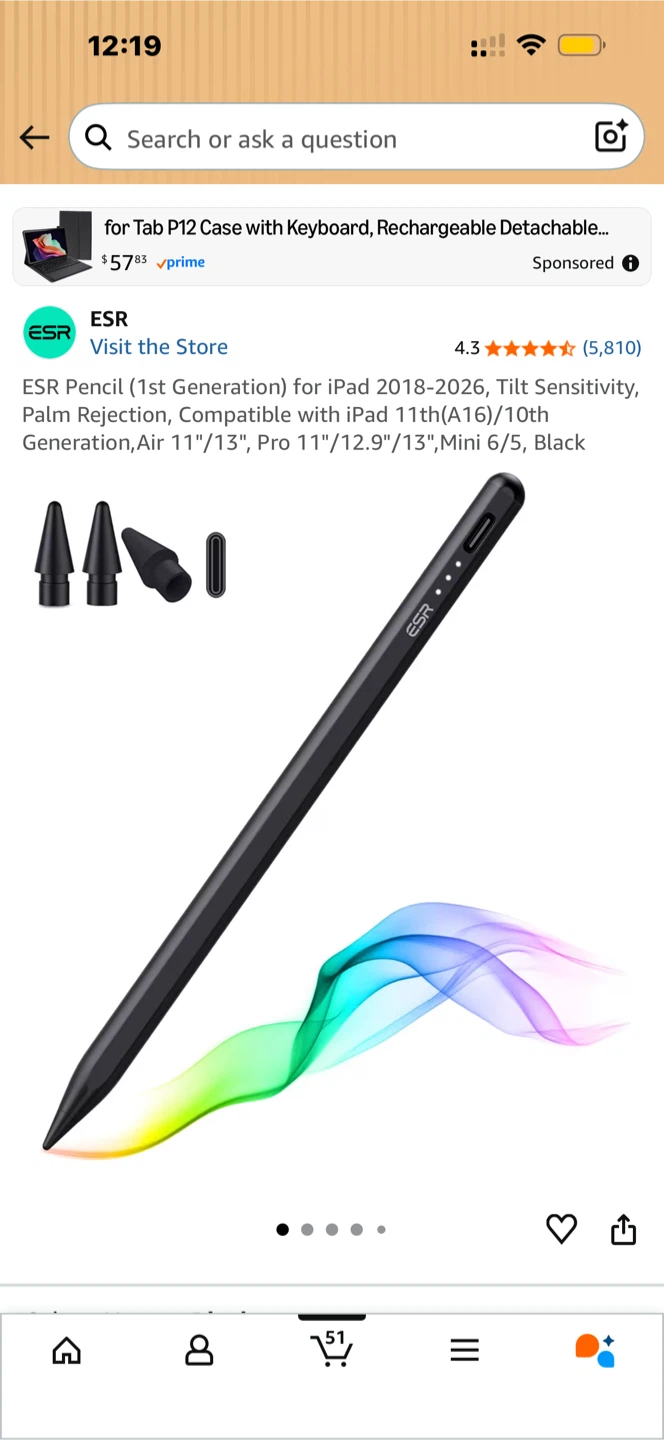 ESR Pencil (1st Gen) Stylus Pen for iPad - Black