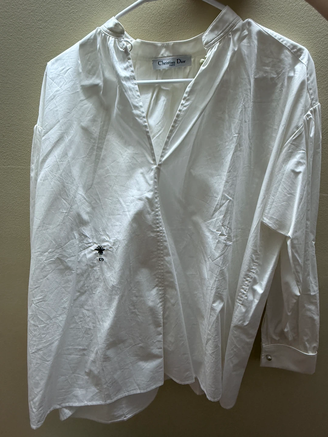 Christian Dior White Button-Up Shirt with Bee Logo