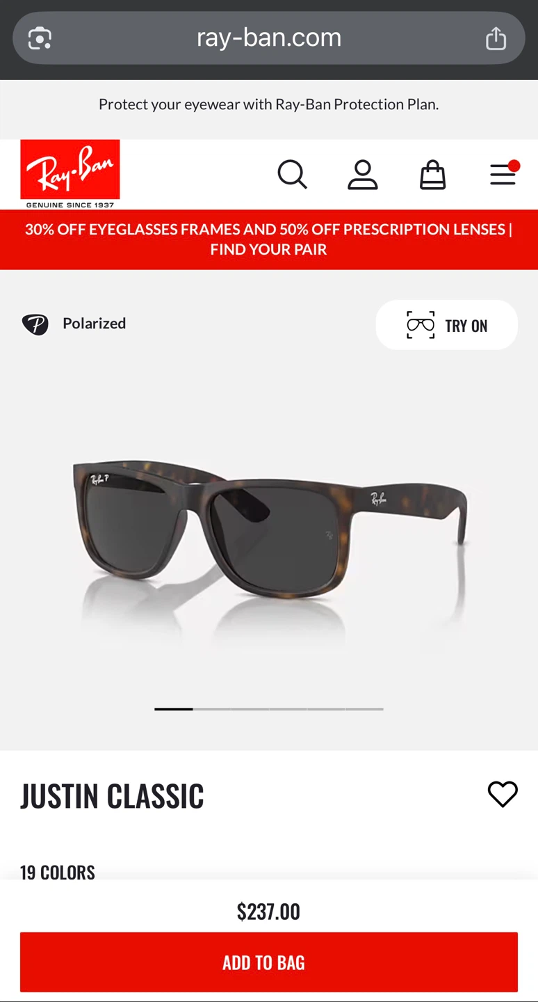 🕶️ New in Box Ray-Ban Justin Polarized Sunglasses. MADE IN ITALY - photo 2