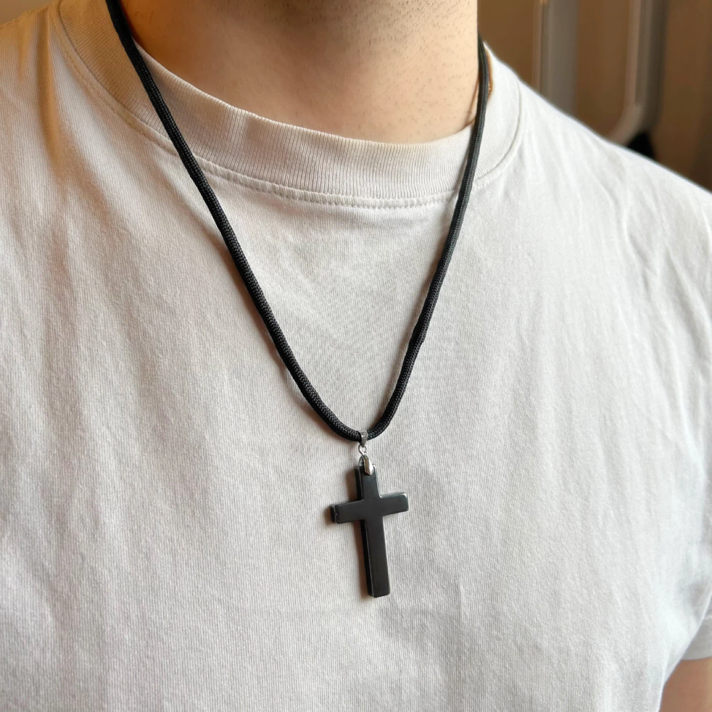 Dark Grey Cross Pendant Necklace - photo 2