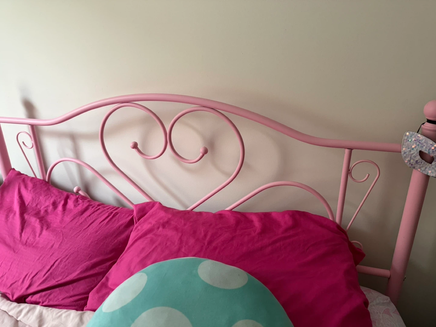 Pink Metal Twin Bed Frame with Heart Headboard - photo 2