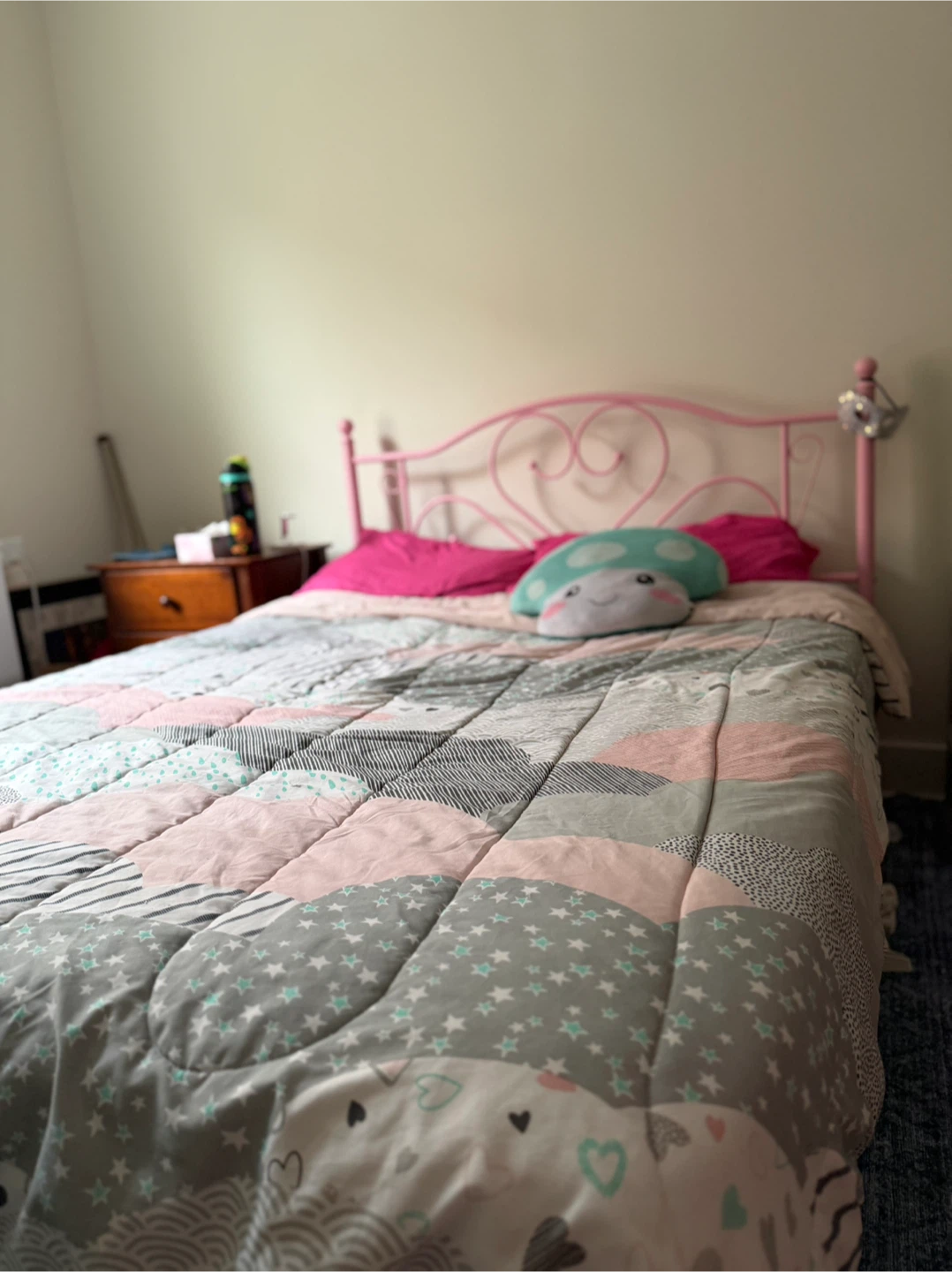 Pink Metal Twin Bed Frame with Heart Headboard