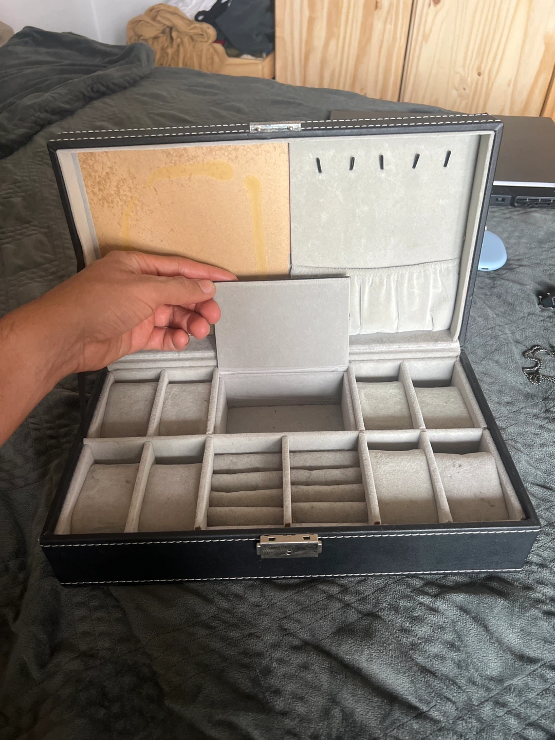 Black Faux Leather Jewellery Box Organizer with Key - photo 2