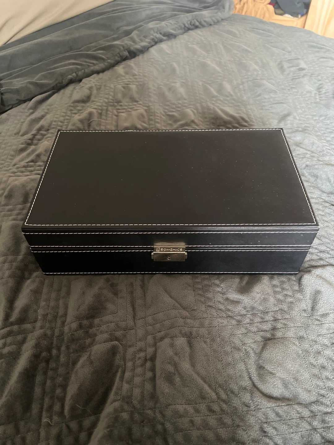 Black Faux Leather Jewellery Box Organizer with Key - photo 3