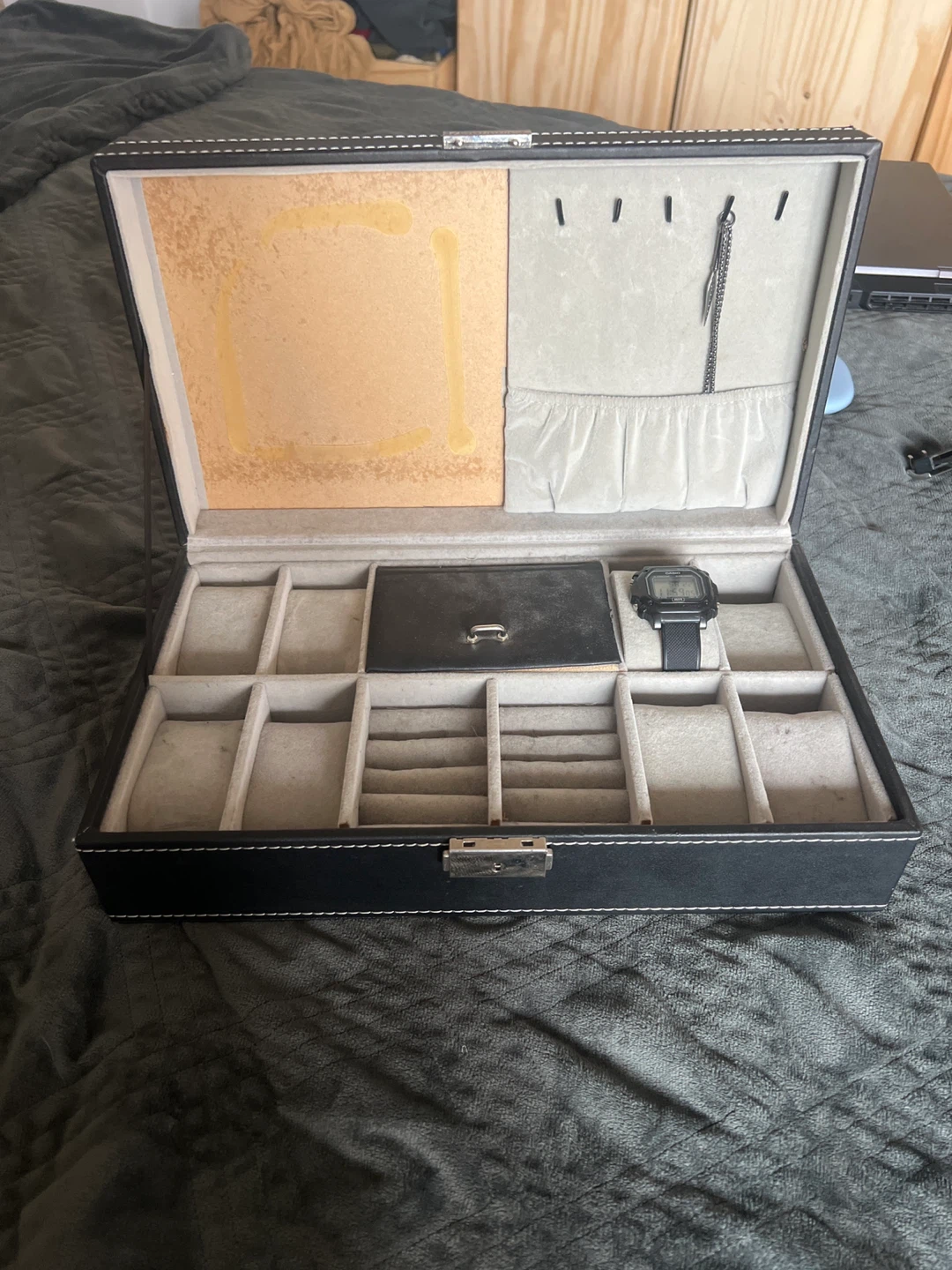 Black Faux Leather Jewellery Box Organizer with Key