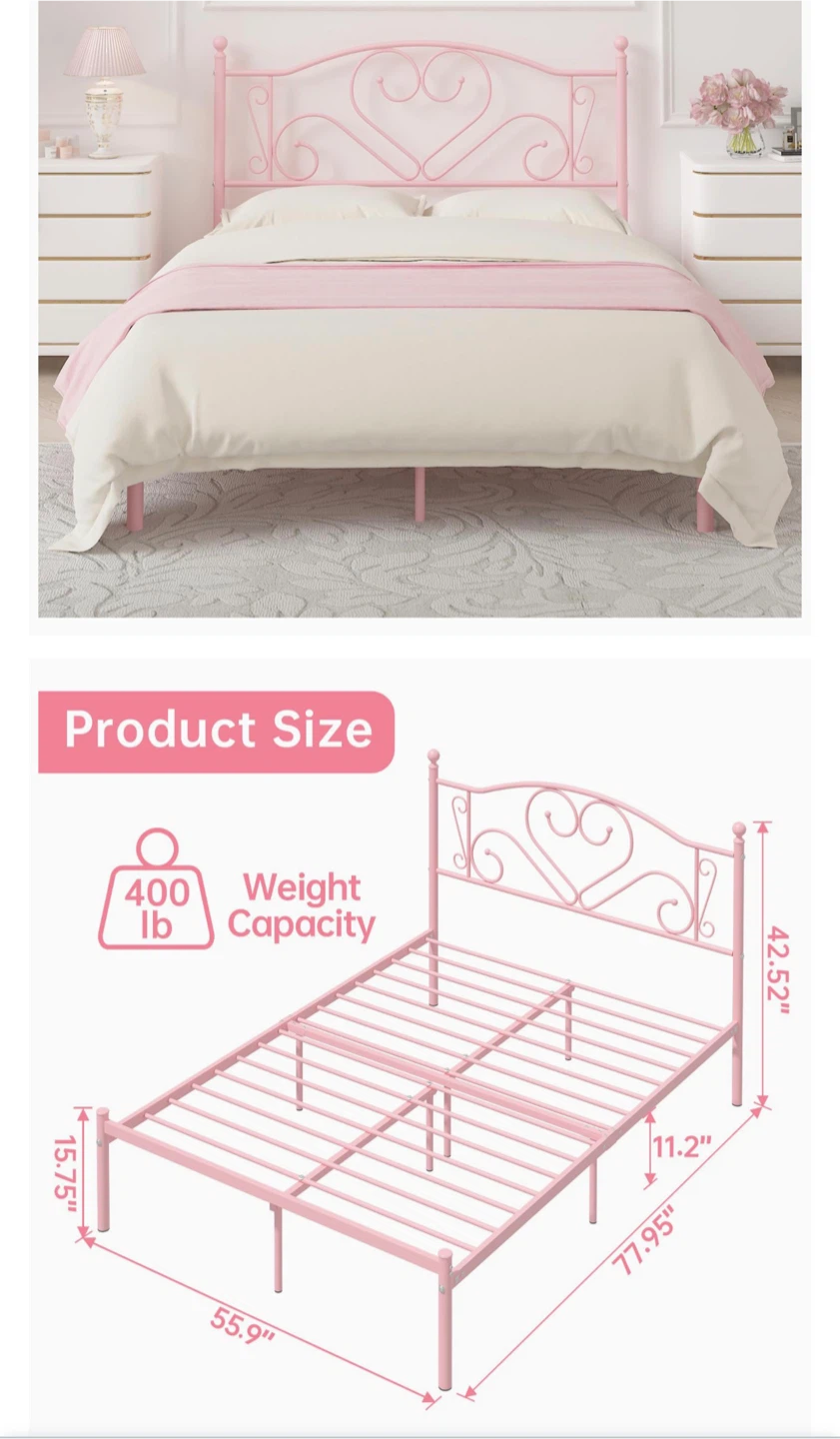 Pink Metal Twin Bed Frame with Heart Headboard - photo 4