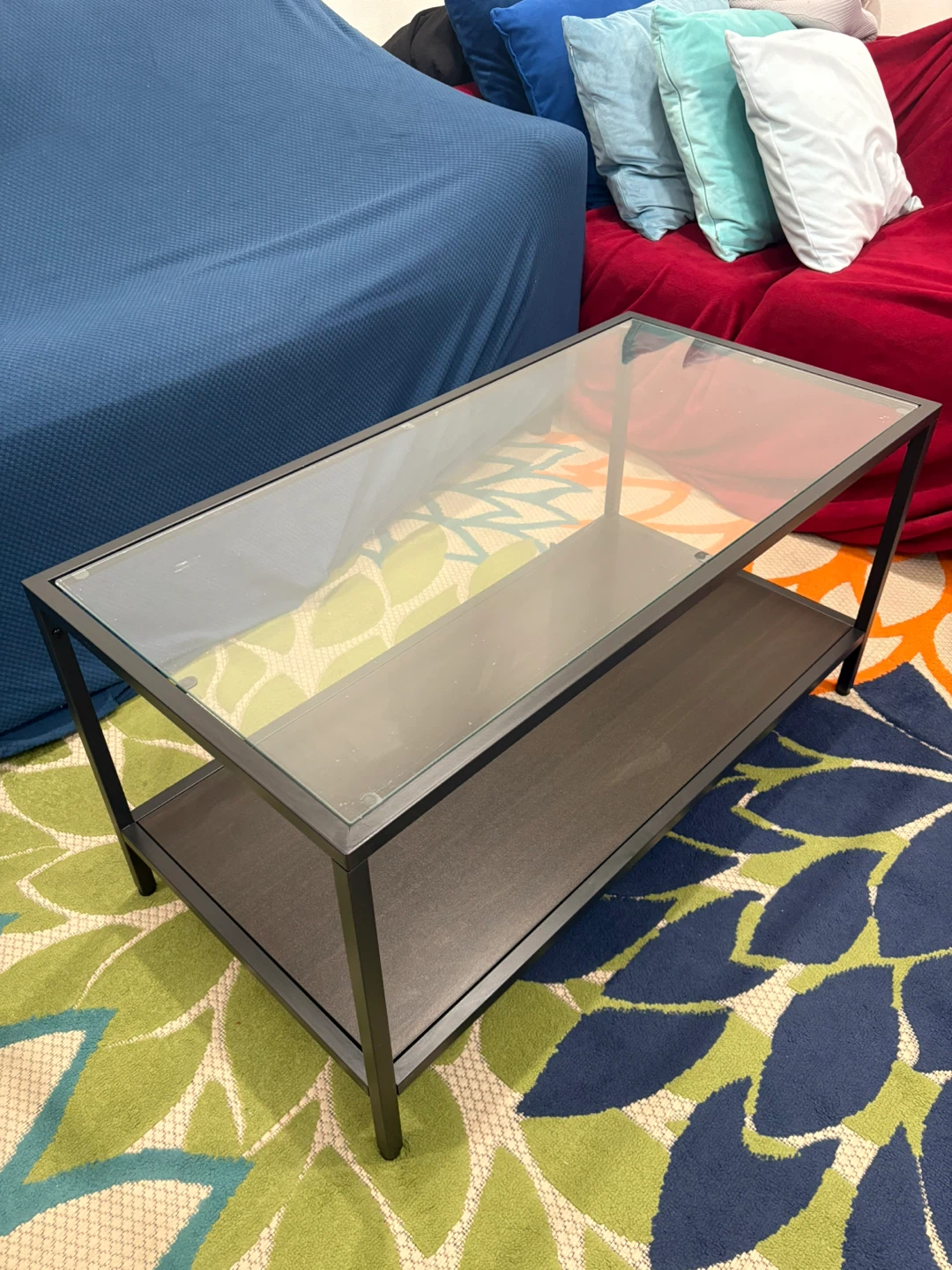 Glass Top Coffee Table with Lower Shelf