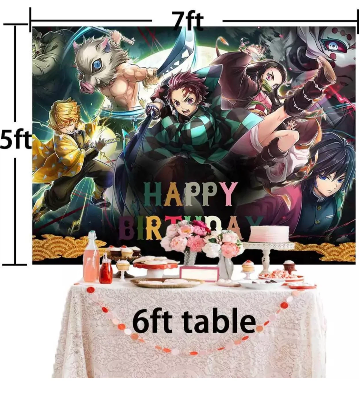 Demon Slayer Happy Birthday Banner 7ft x 5ft - photo 2