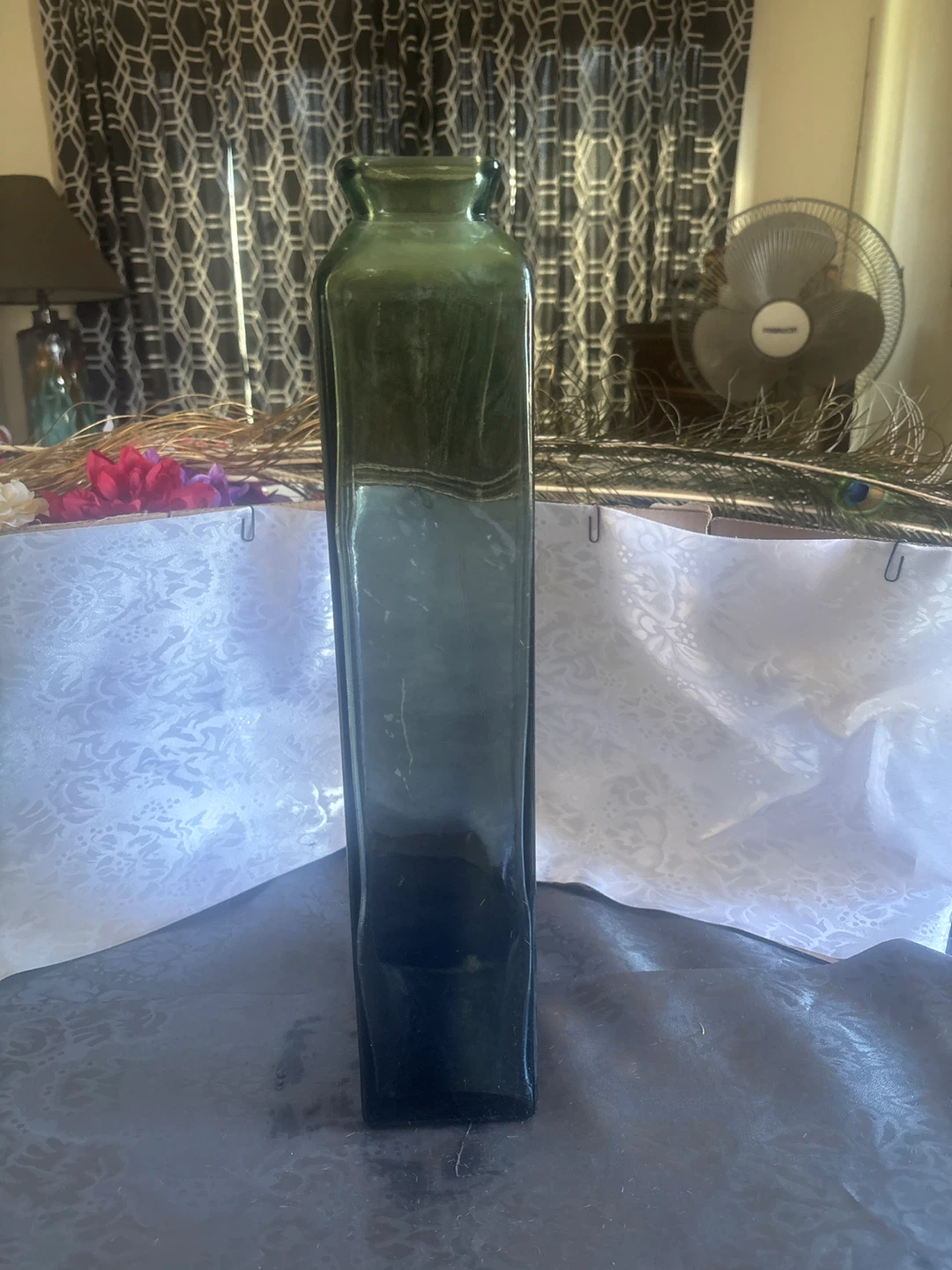 Tall Green Square Glass Vase - photo 3