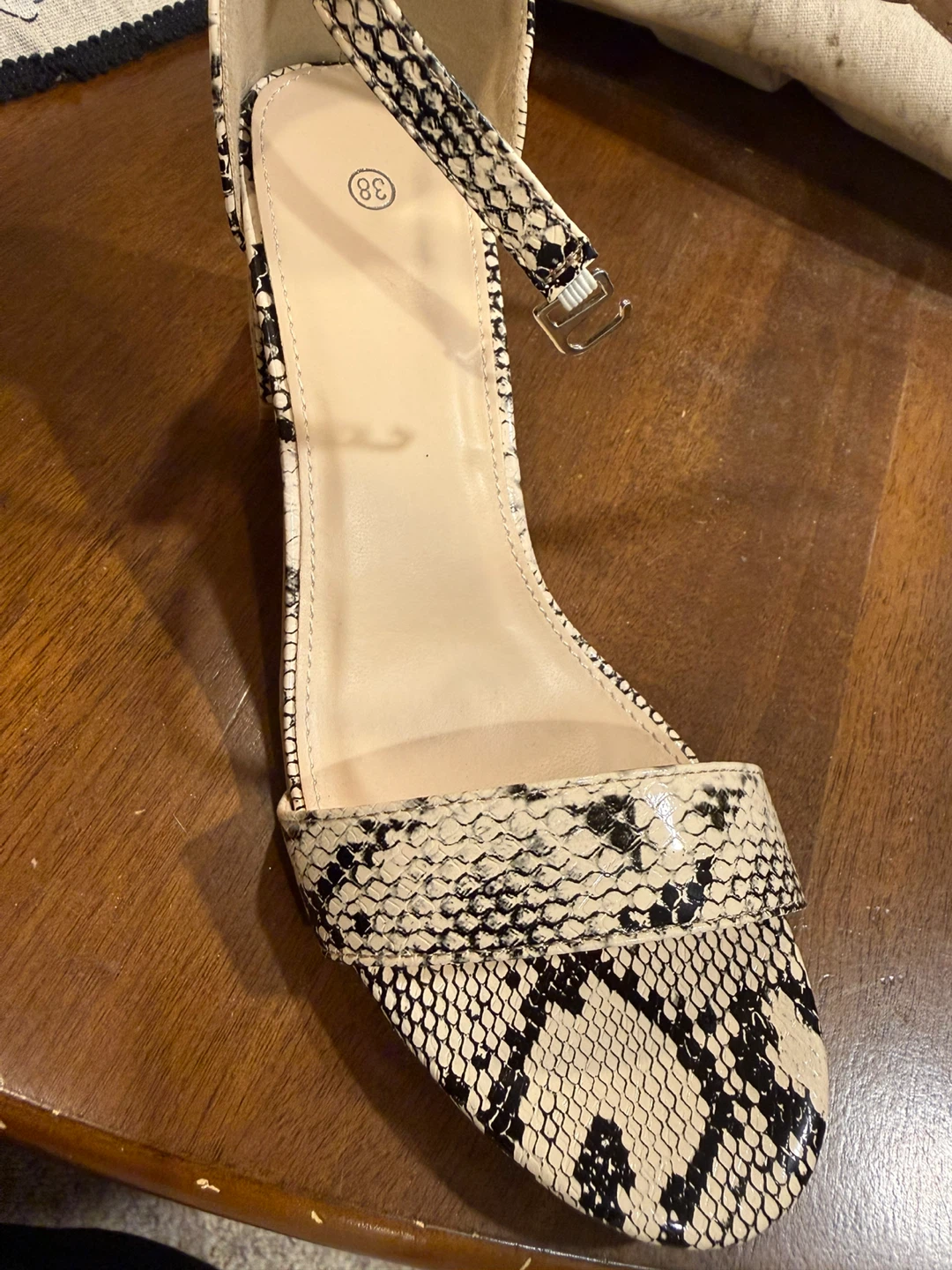 Women's Snake Print Ankle Strap Heels - Size 38