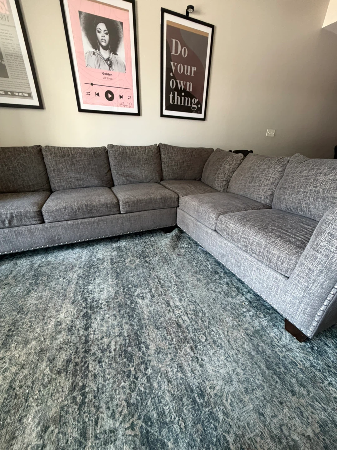 Gray Sectional Sofa with Nailhead Trim - photo 2