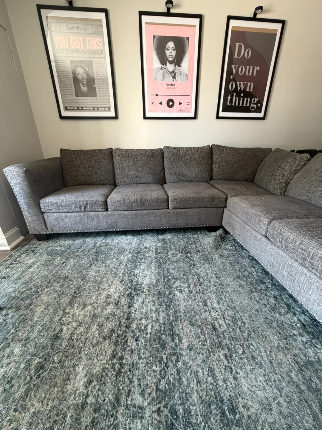 Gray Sectional Sofa with Nailhead Trim - photo 3
