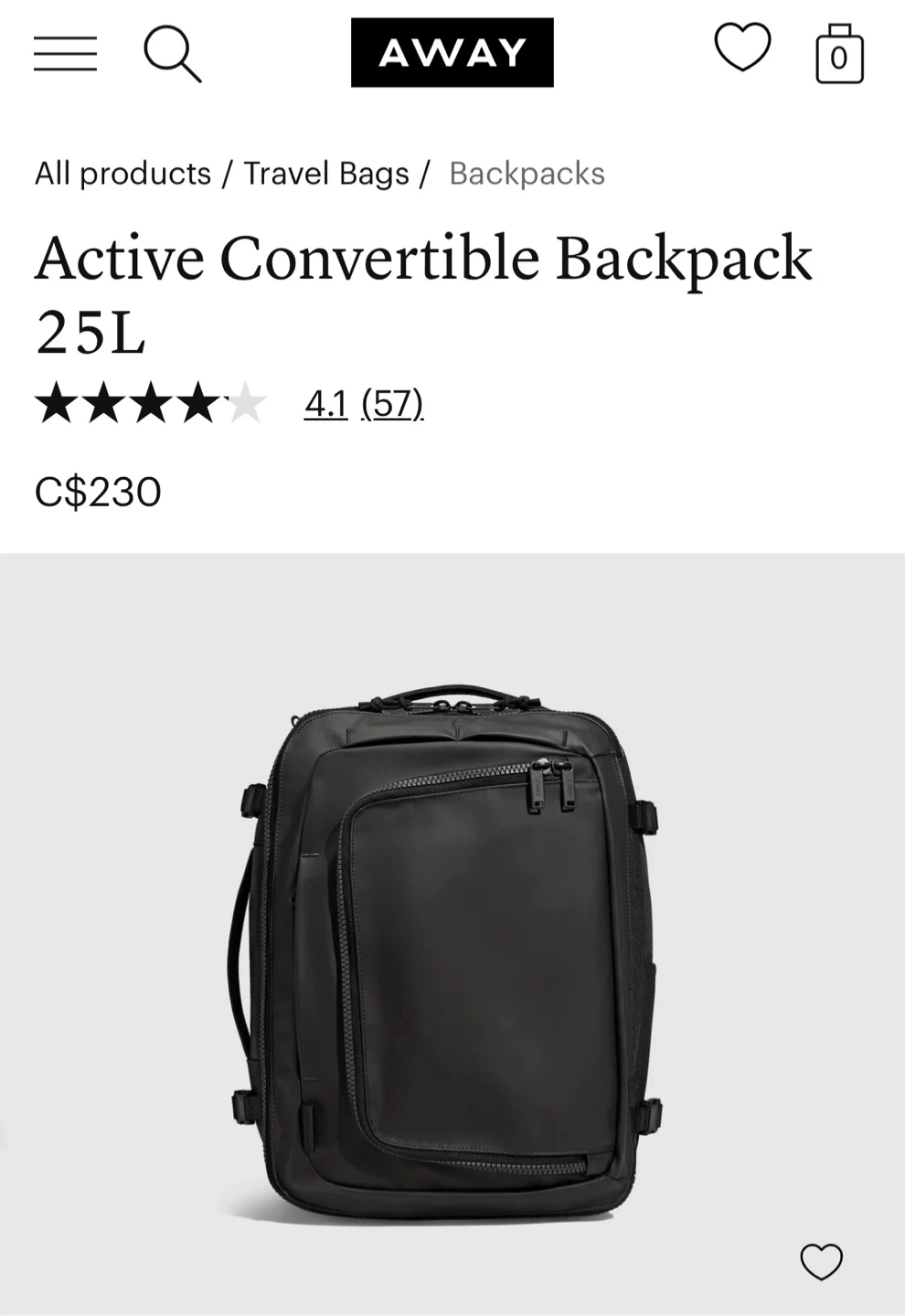 AWAY Active Convertible Backpack 25L