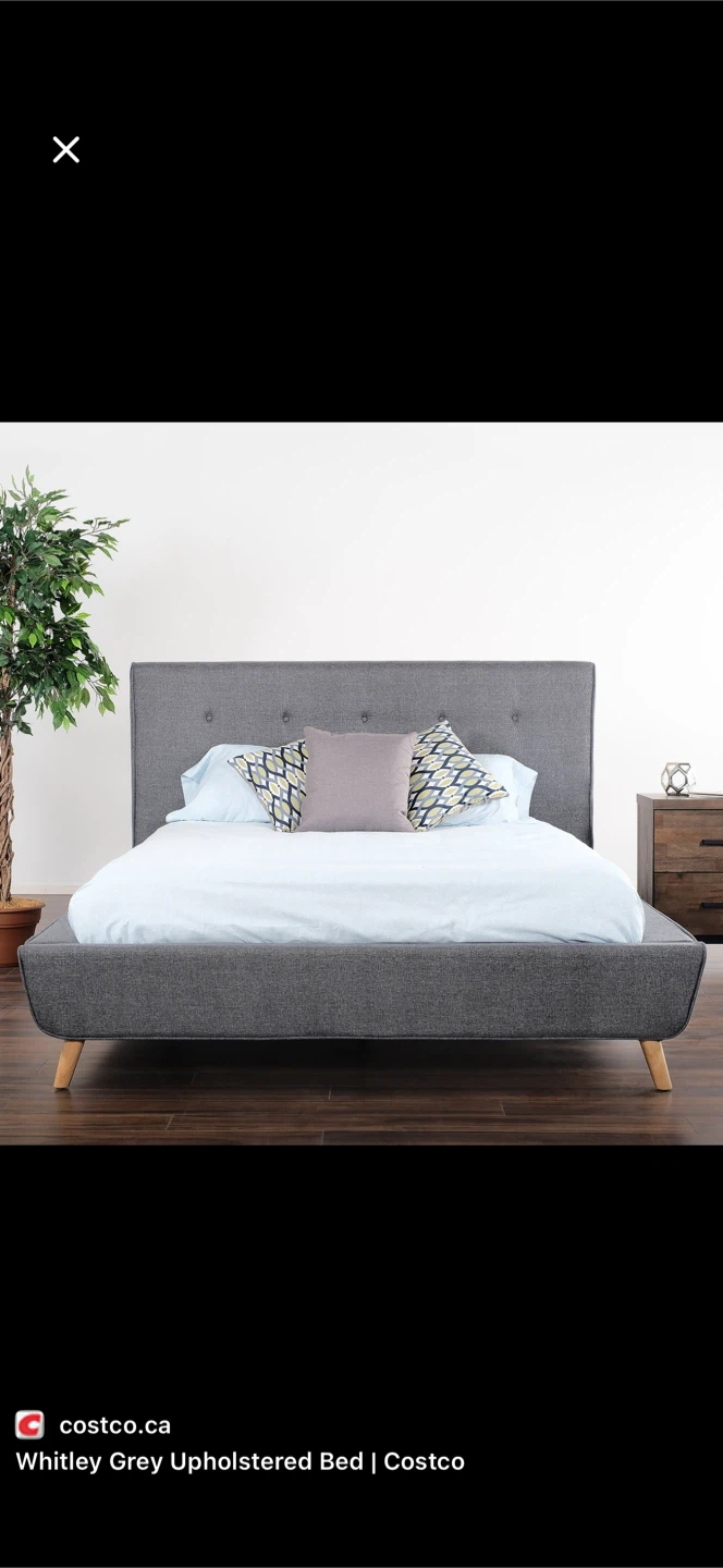 Grey Upholstered Bed Frame Queen - photo 2