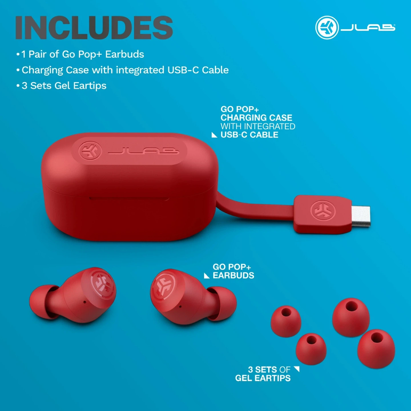JLab Go Pop+ True Wireless Earbuds - Red