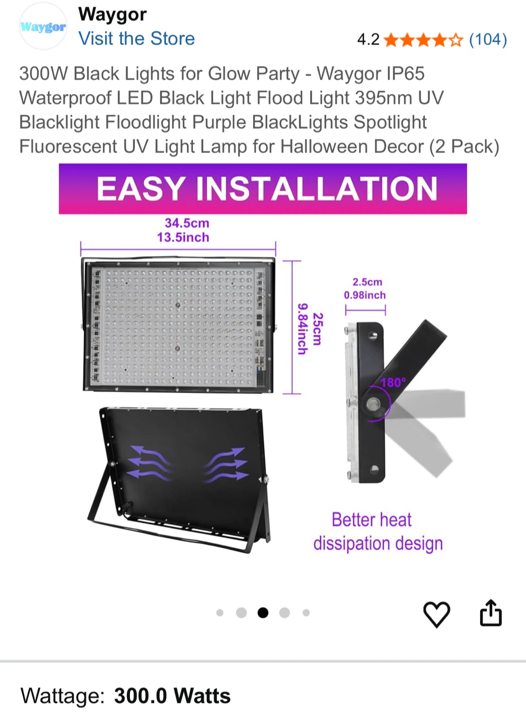 Waygor 300W LED Blacklight Flood Lights (2 Pack) - photo 5