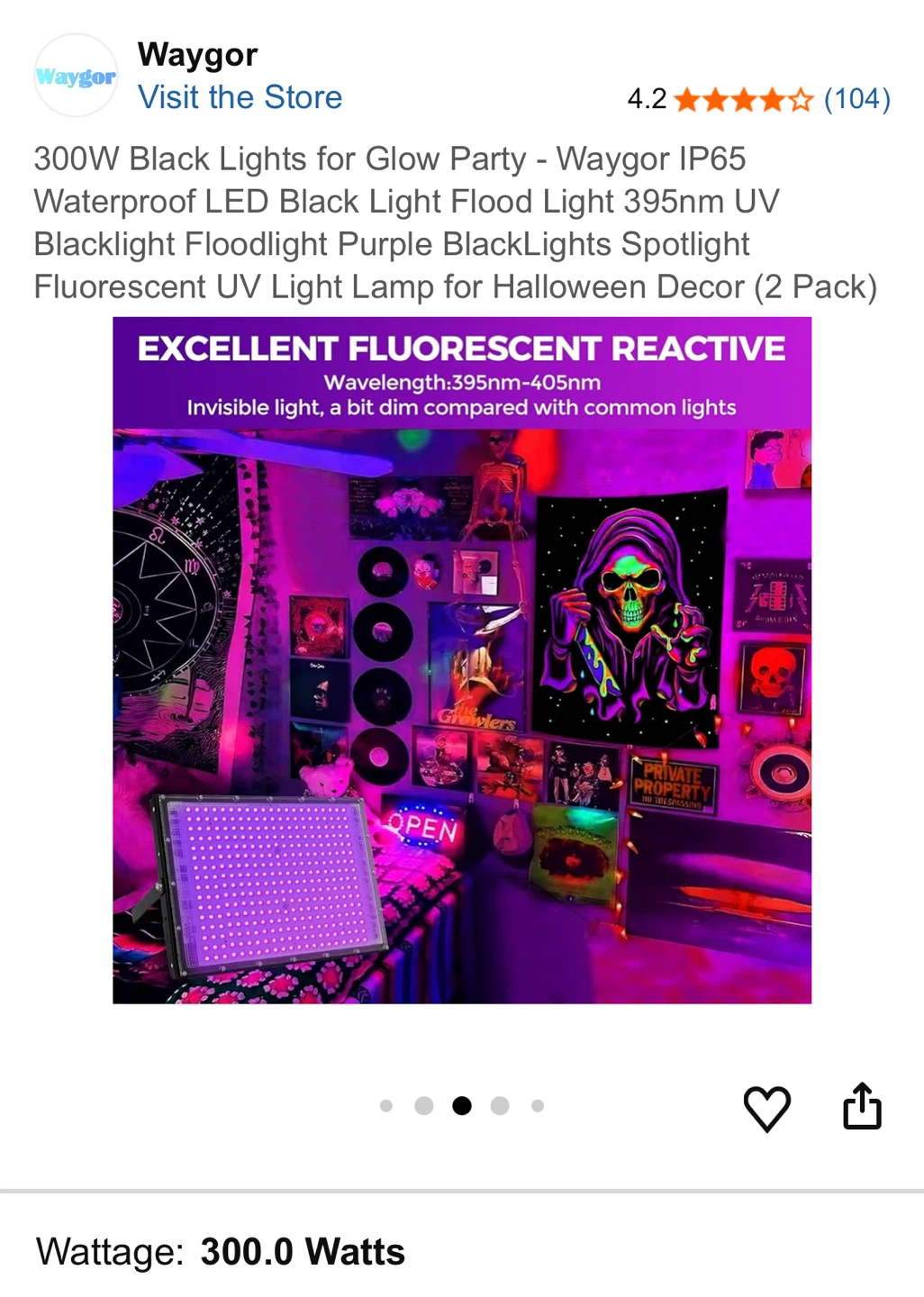 Waygor 300W LED Blacklight Flood Lights (2 Pack) - photo 3