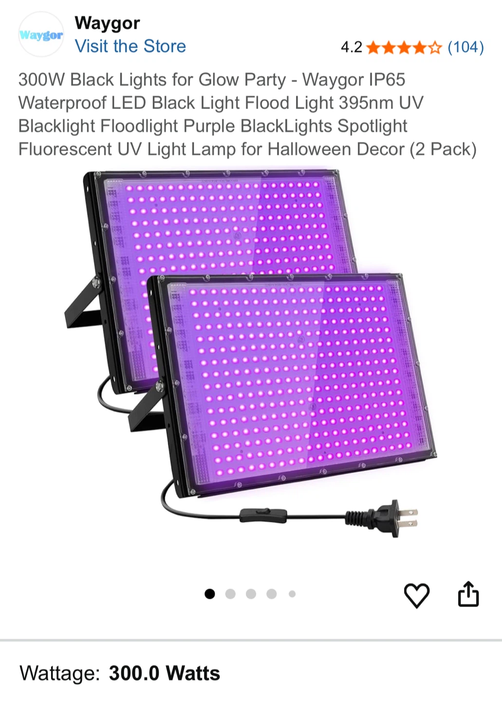 Waygor 300W LED Blacklight Flood Lights (2 Pack)