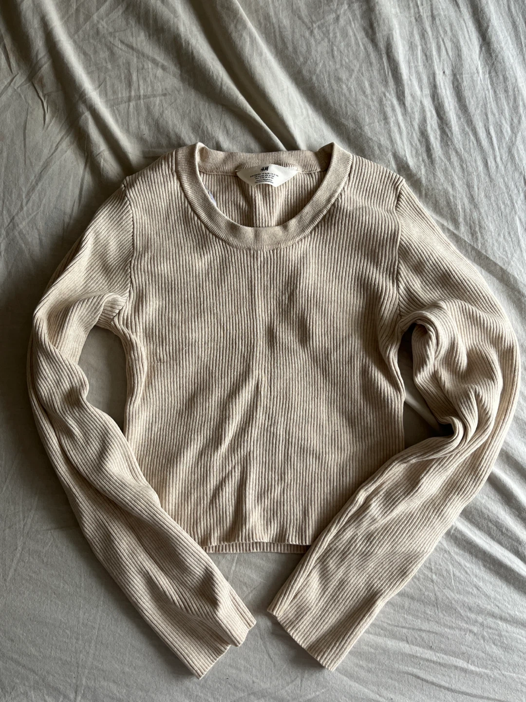 H&M Ribbed Long Sleeve Top - Cream - Size 12-14Y