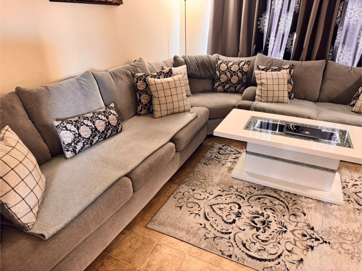 Grey Sectional Sofa with pillows - photo 2