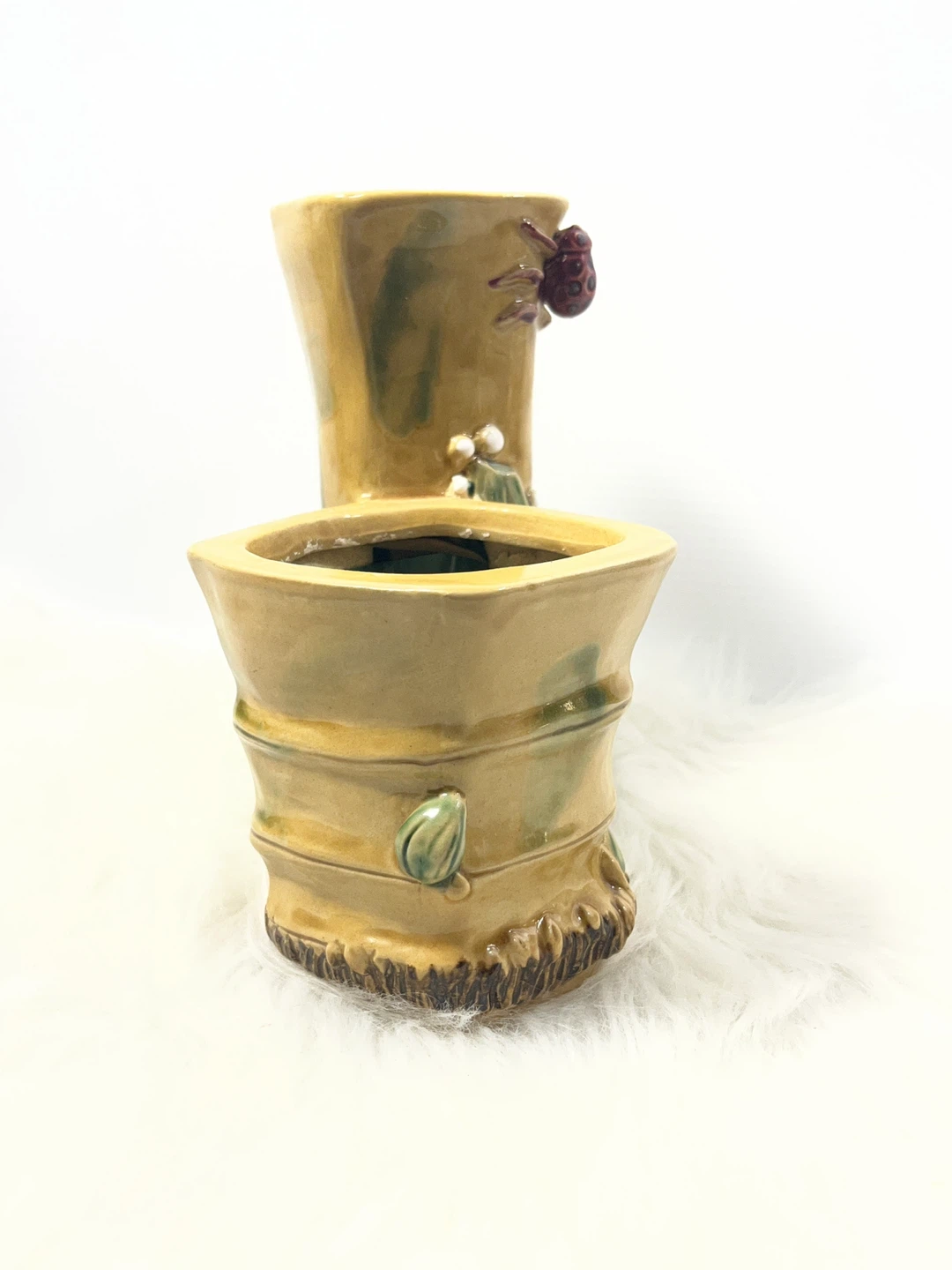 Unique Vintage Majolica-Style Bamboo Planter / Desk Caddy - photo 4