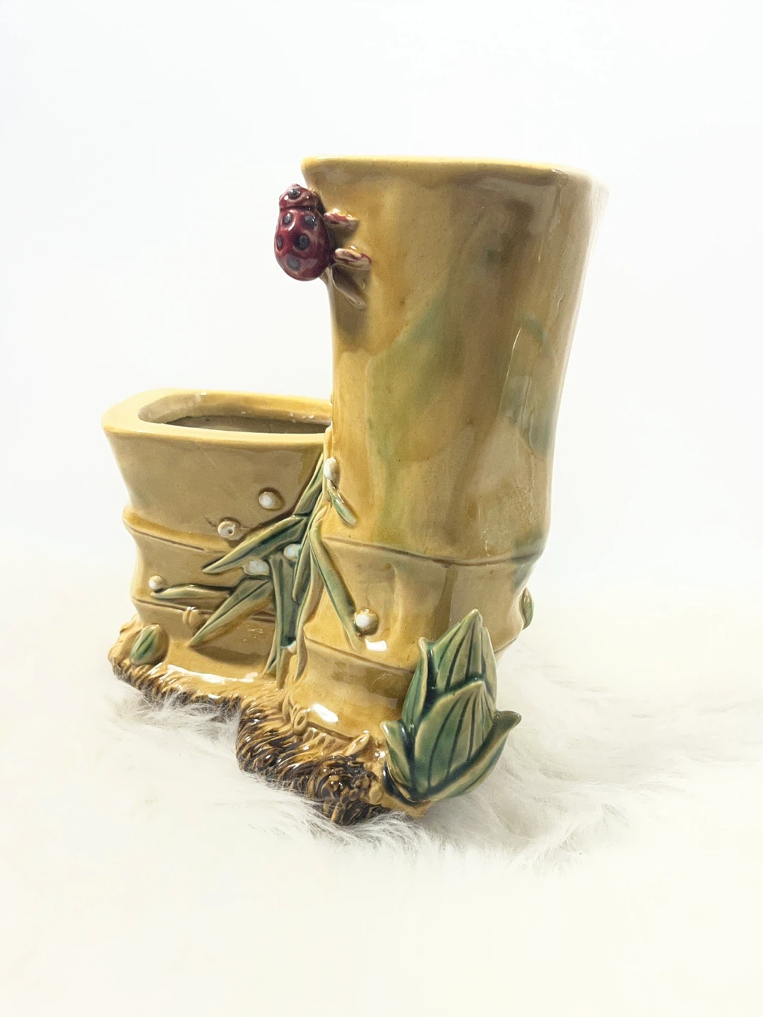 Unique Vintage Majolica-Style Bamboo Planter / Desk Caddy - photo 2