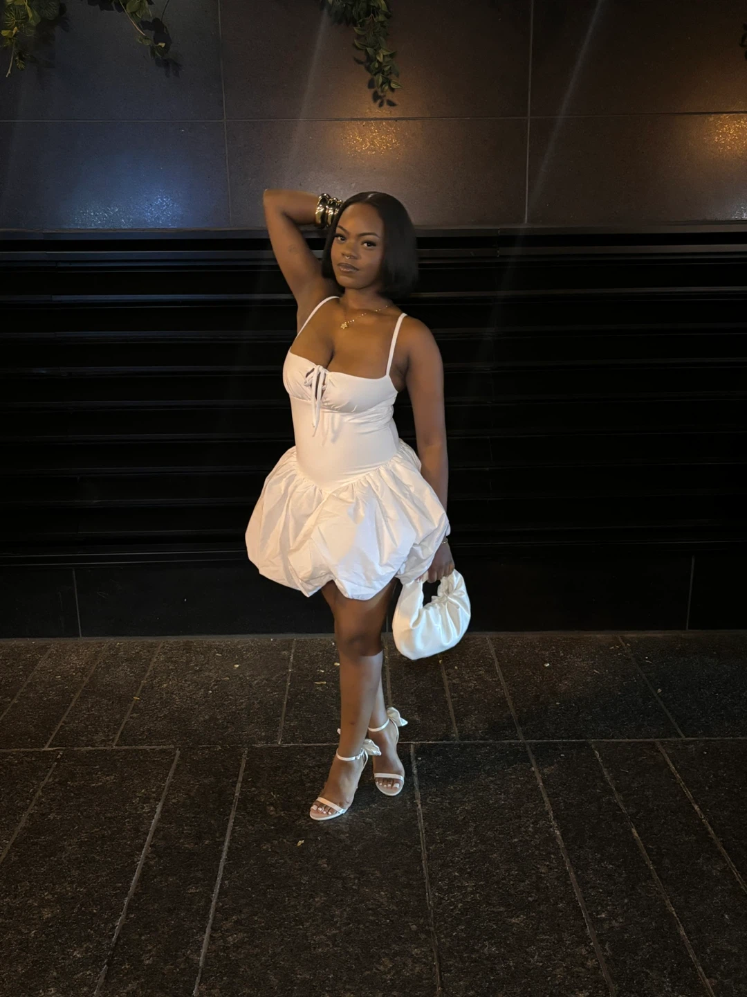 White Bubble Hem Mini Dress