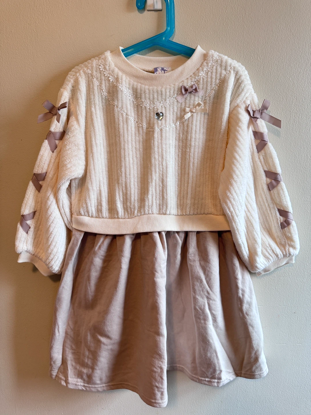 Kids' Pink Velour Dress with Bows Toddler size 5-6T
