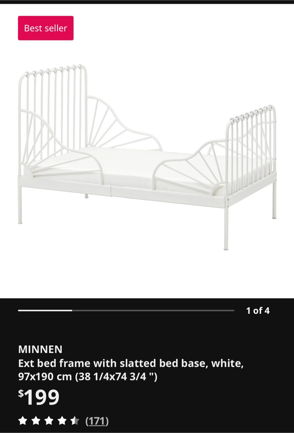 IKEA MINNEN Extendable Bed Frame with Slatted Base - White - photo 3