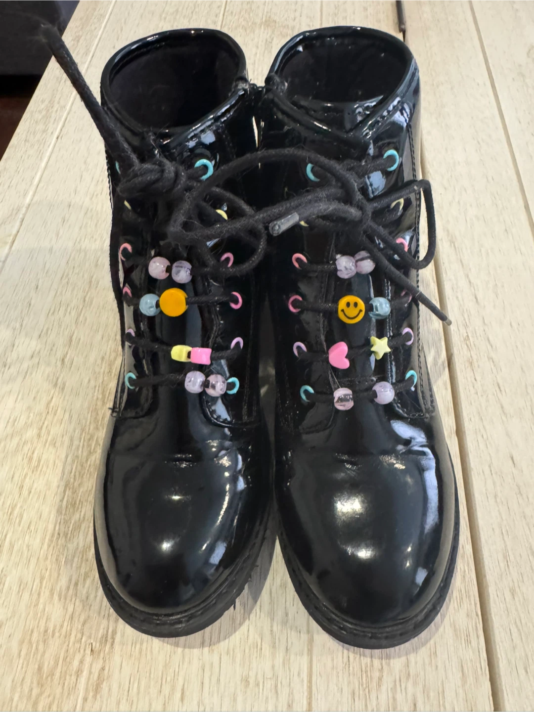 The Children's Place Black Patent Lace-Up Boots - Size 5
