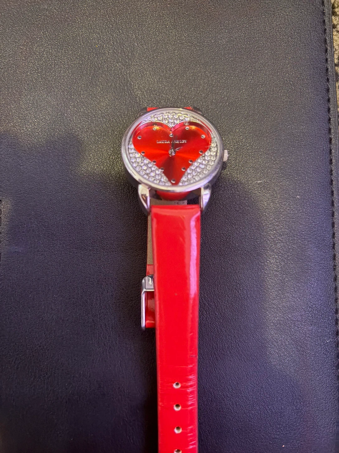 Laura Ashley Red Heart Watch with Rhinestones