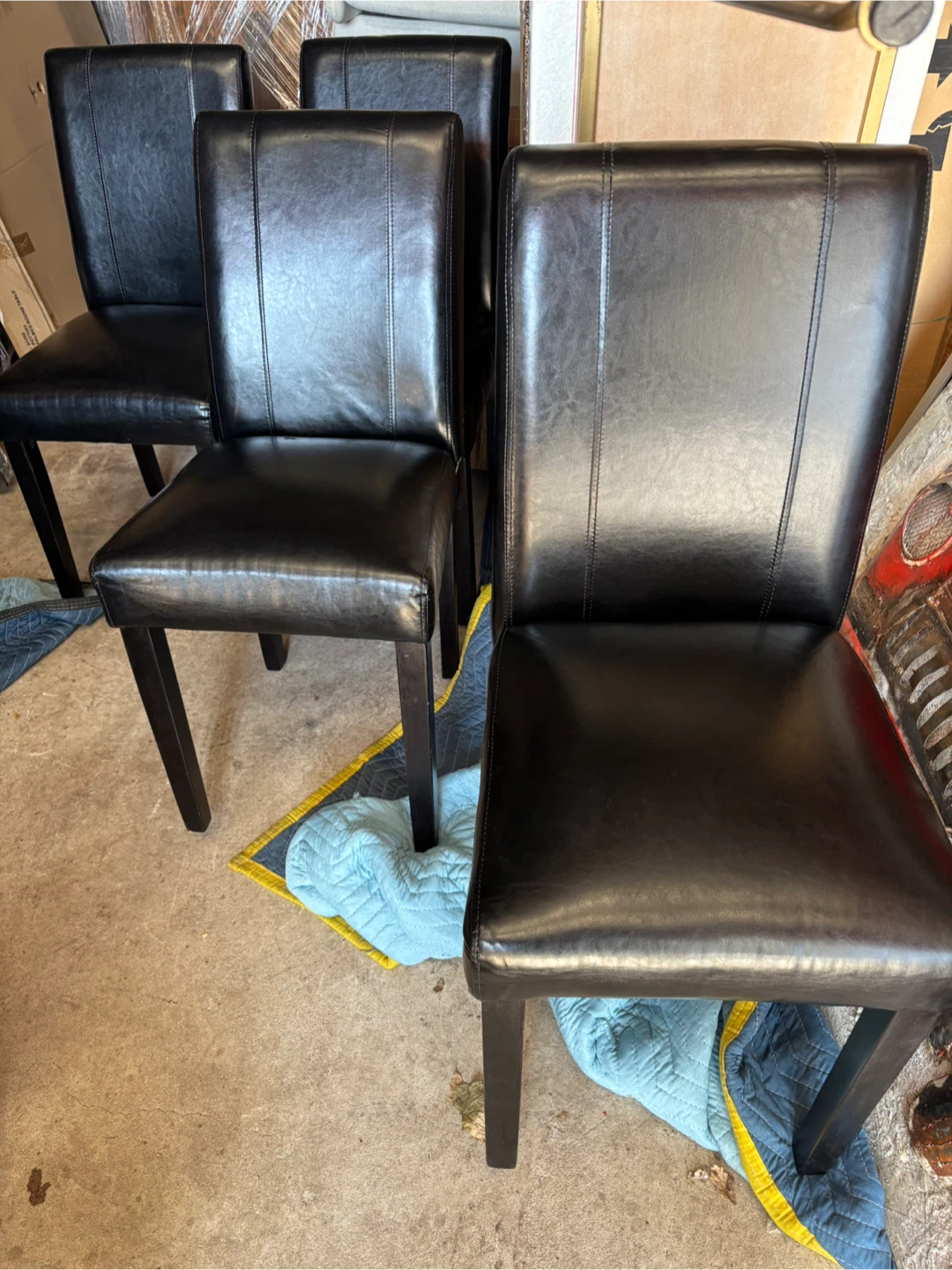 Set of 4 Black Faux Leather Dining Chairs