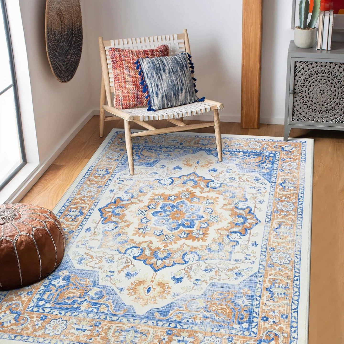 Area Rug - Blue & Orange Floral Pattern