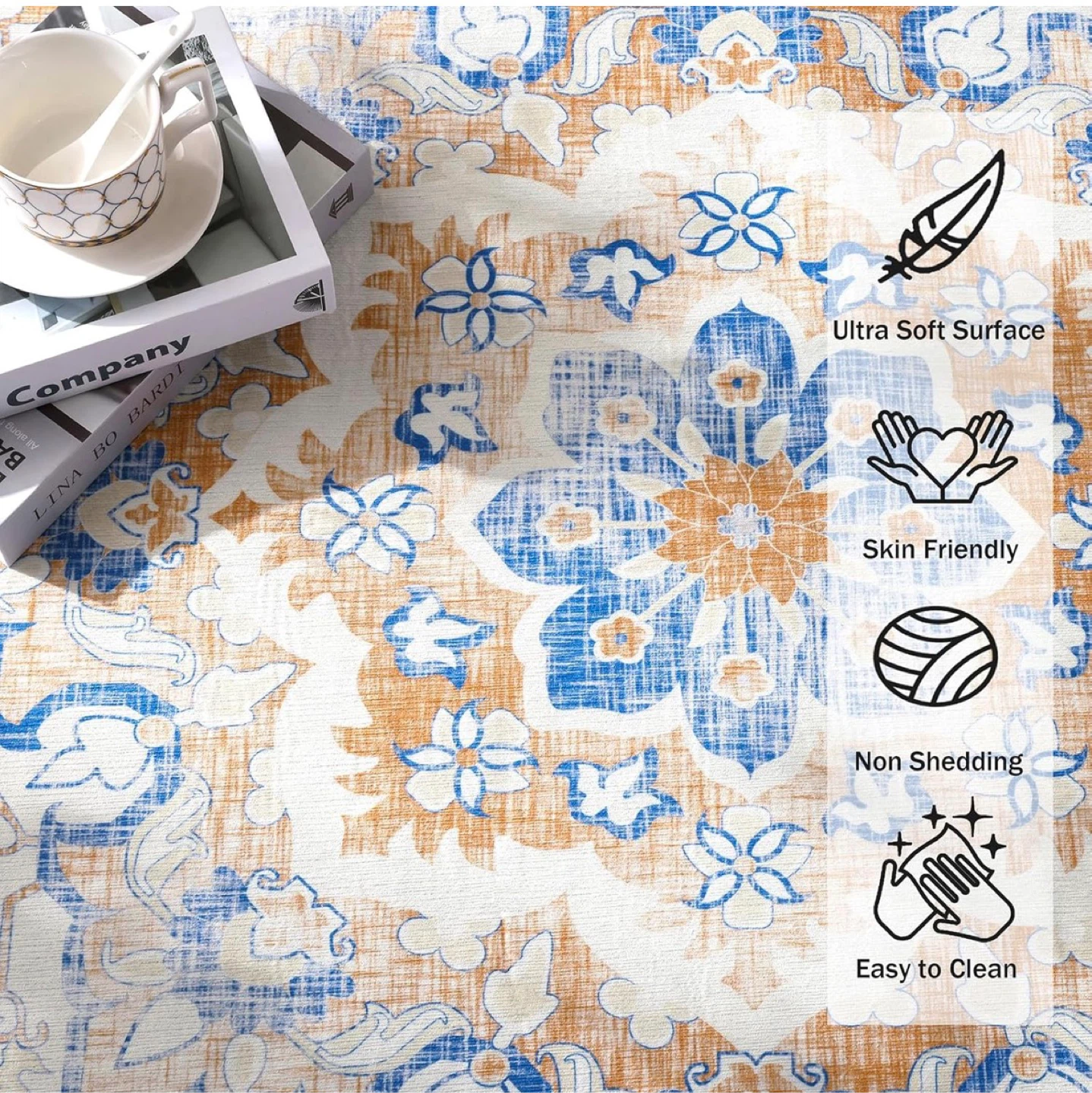 Area Rug - Blue & Orange Floral Pattern - photo 4