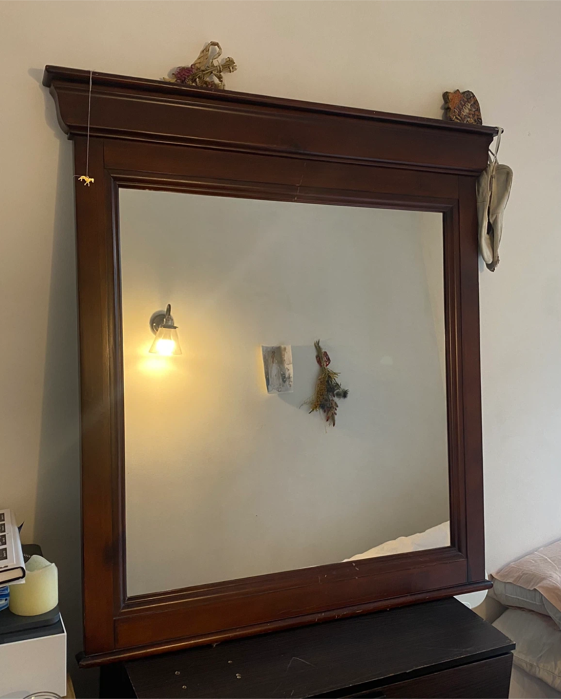 Vintage Dark Wood Framed Mirror