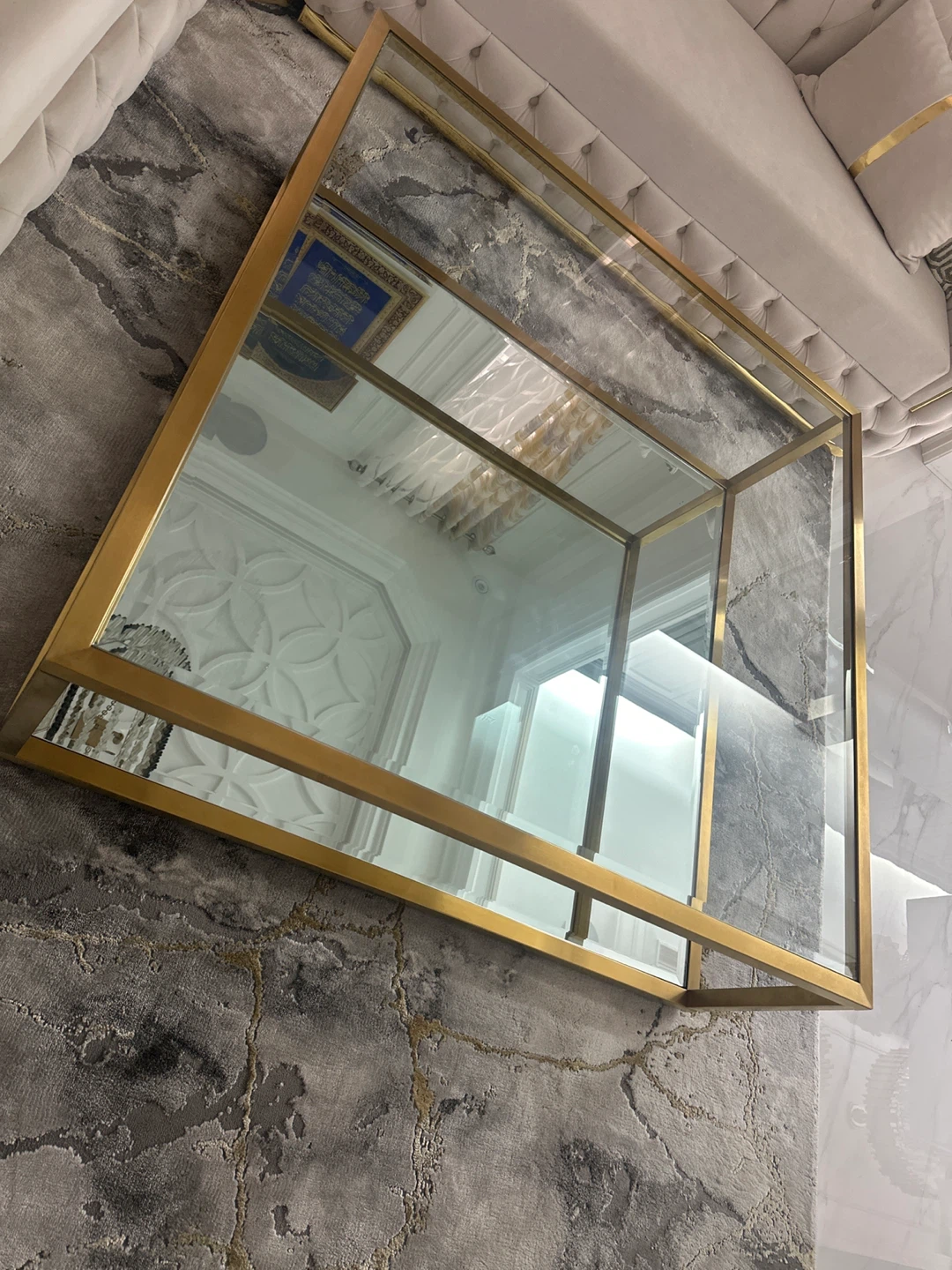 Gold Metal and Glass Coffee Table