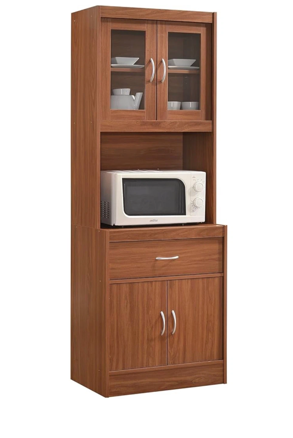 Wood Kitchen Baker's Rack with Cabinet and Glass Doors