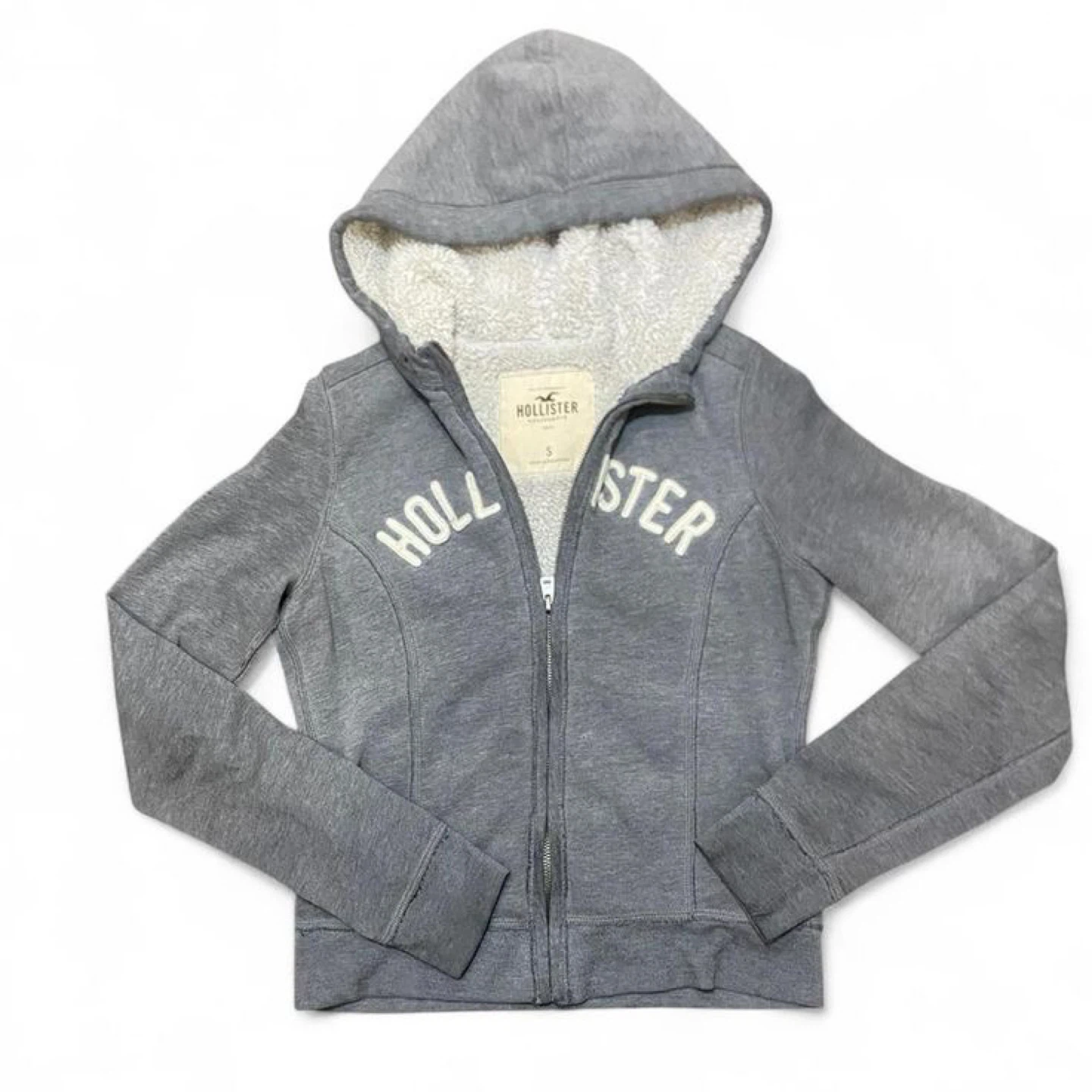 Hollister Grey Sherpa Lined Zip-Up Hoodie