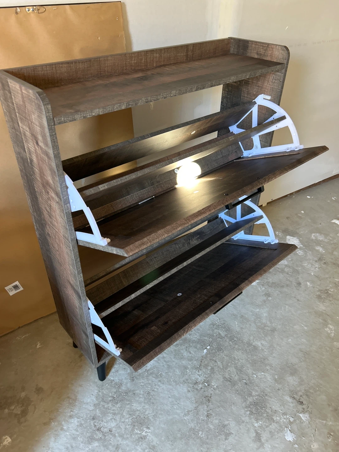 Rustic Wood Shoe Cabinet with 2 Flip Drawers