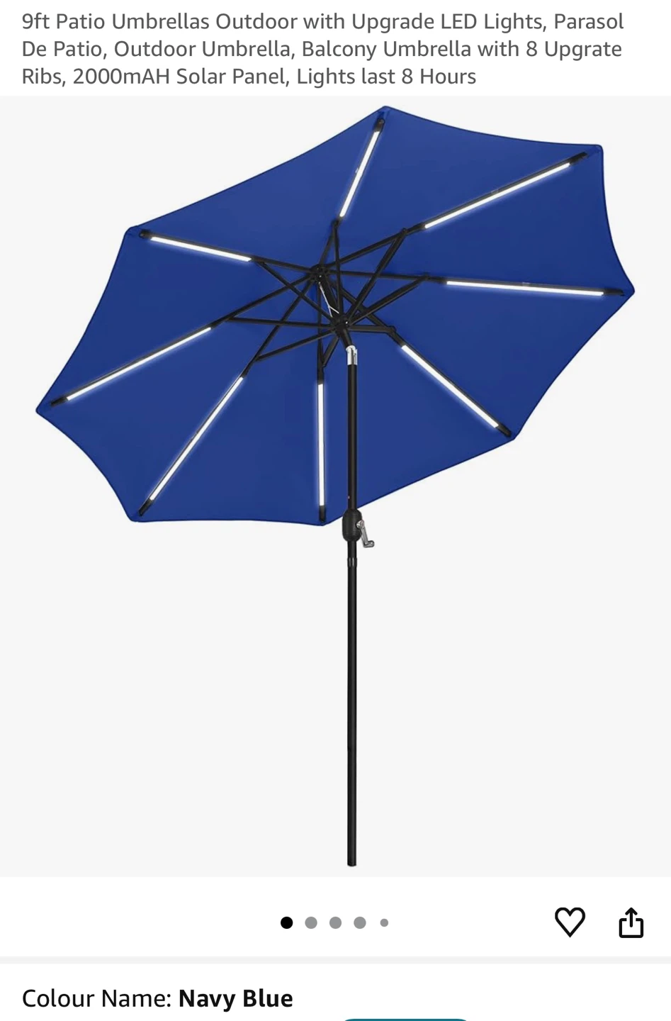 SANGMUCEN 9ft Patio Umbrella with LED Lights - Navy Blue