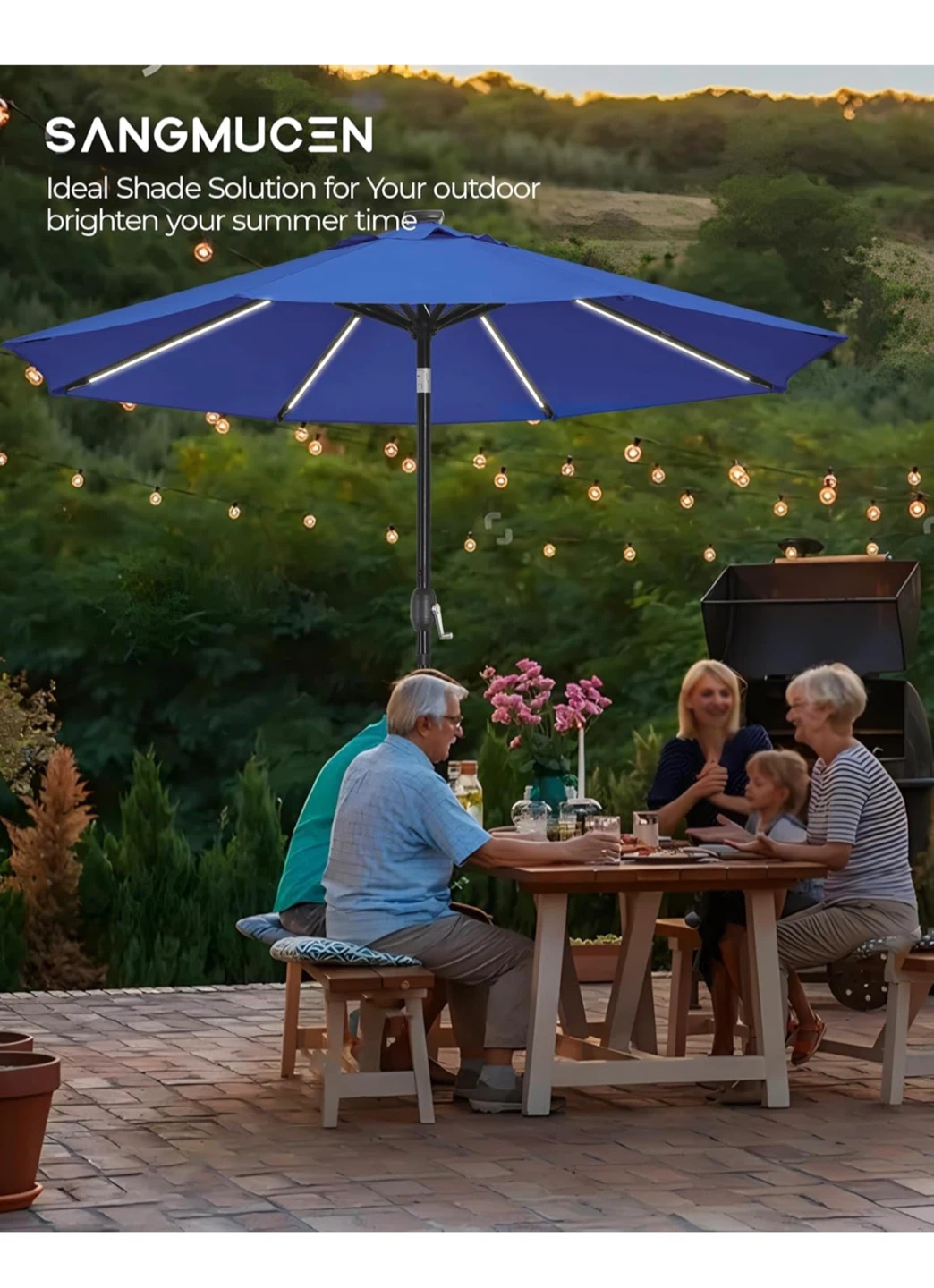 SANGMUCEN 9ft Patio Umbrella with LED Lights - Navy Blue - photo 2