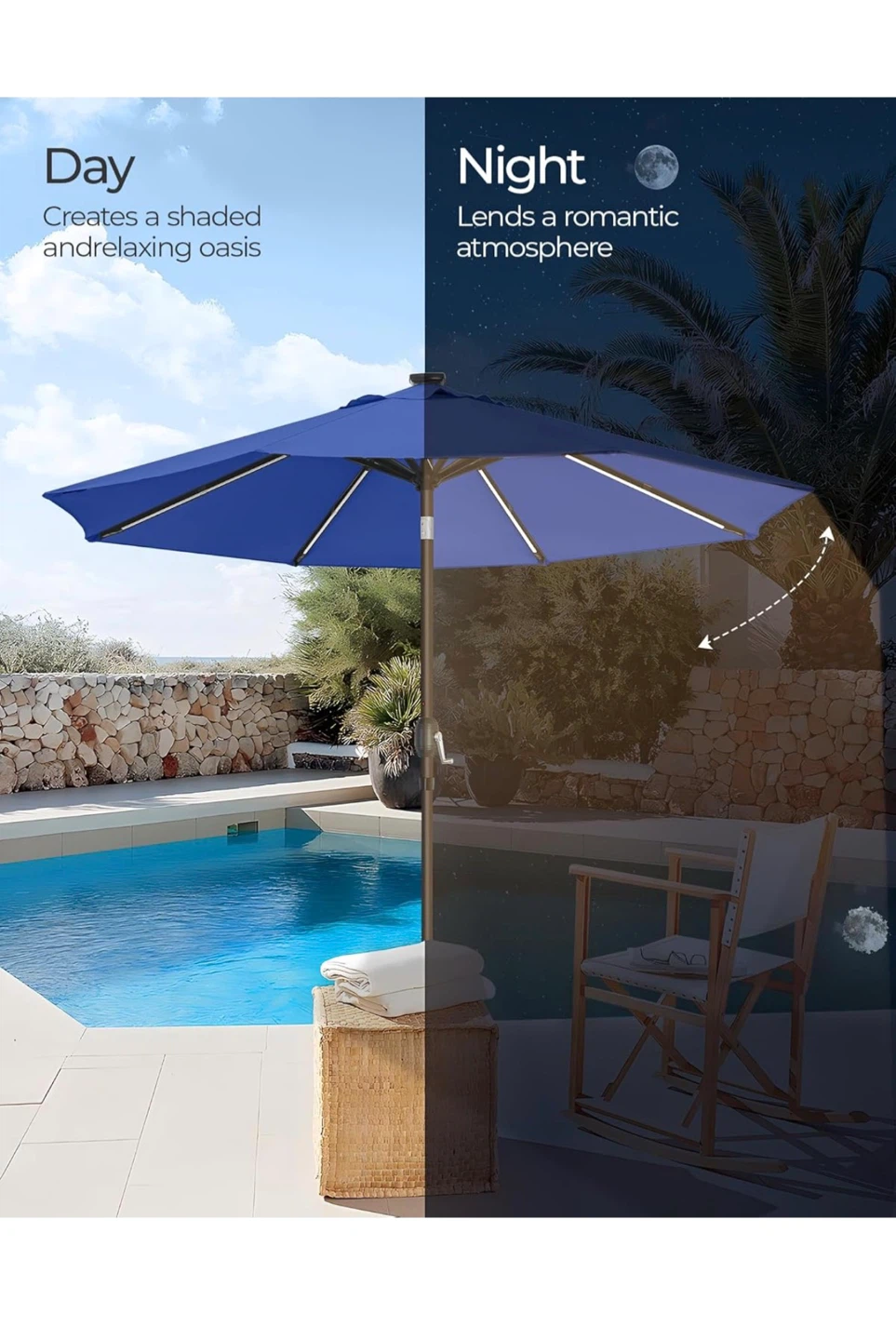 SANGMUCEN 9ft Patio Umbrella with LED Lights - Navy Blue - photo 3