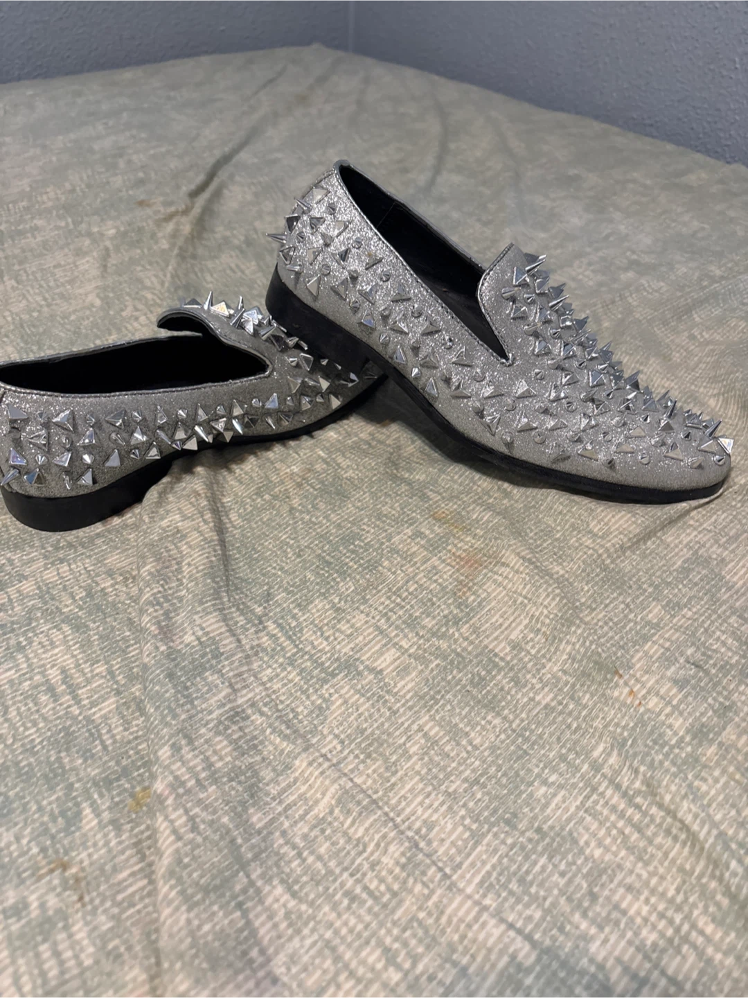Silver Glitter Spiked Loafers