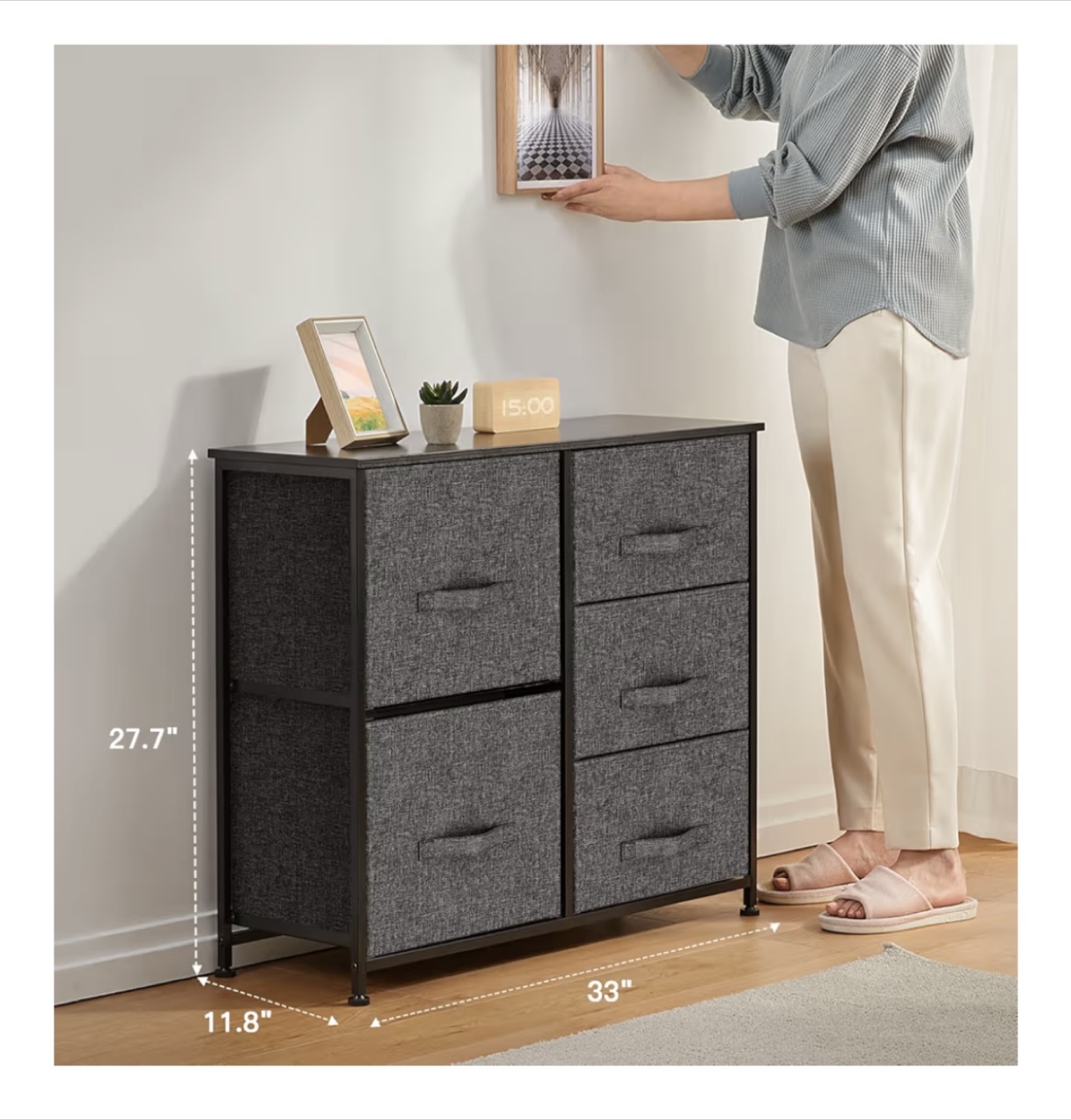 5-Drawer Fabric Dresser Chest, Gray
