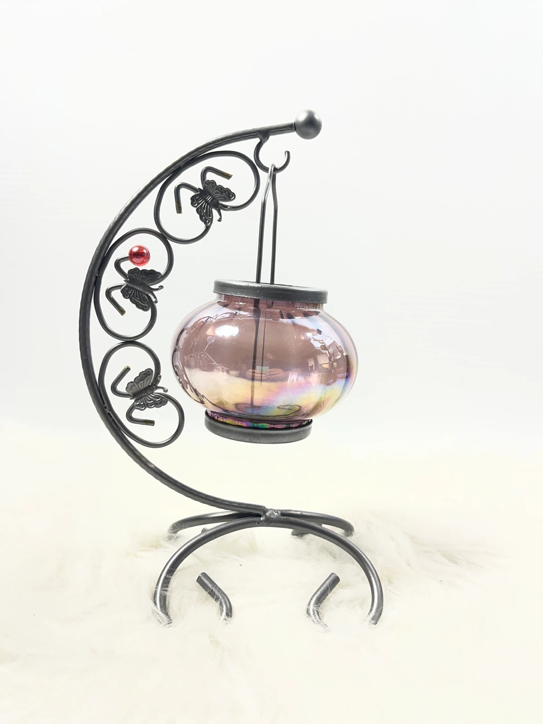 Vintage Wrought Iron Butterfly Hanging Candle Holder - photo 2