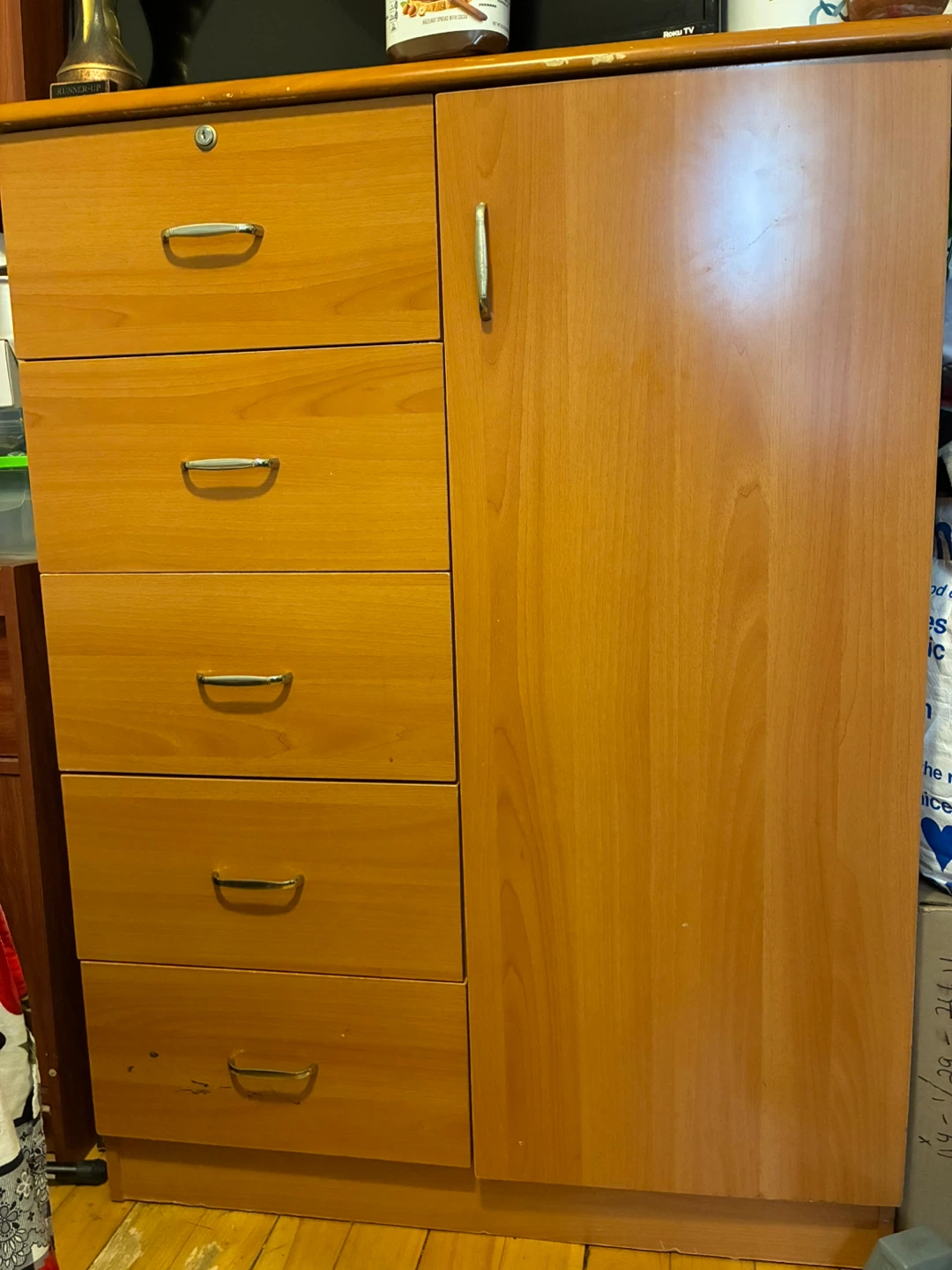 Wooden 5-Drawer Cabinet with Single Door