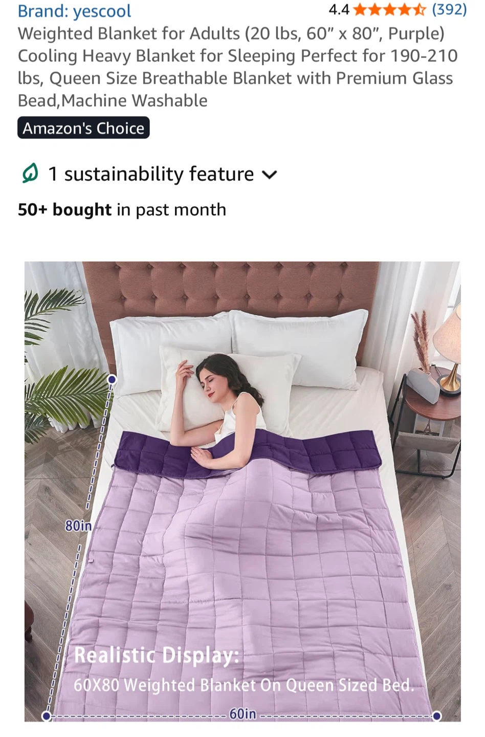 Adult Weighted Blanket - 20 lbs, 60" x 80", Purple - photo 4