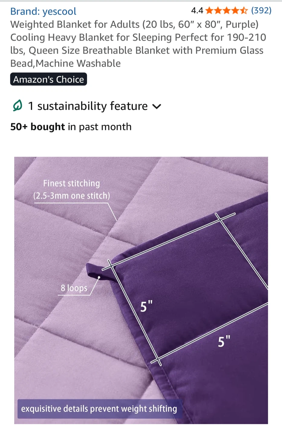 Adult Weighted Blanket - 20 lbs, 60" x 80", Purple - photo 3